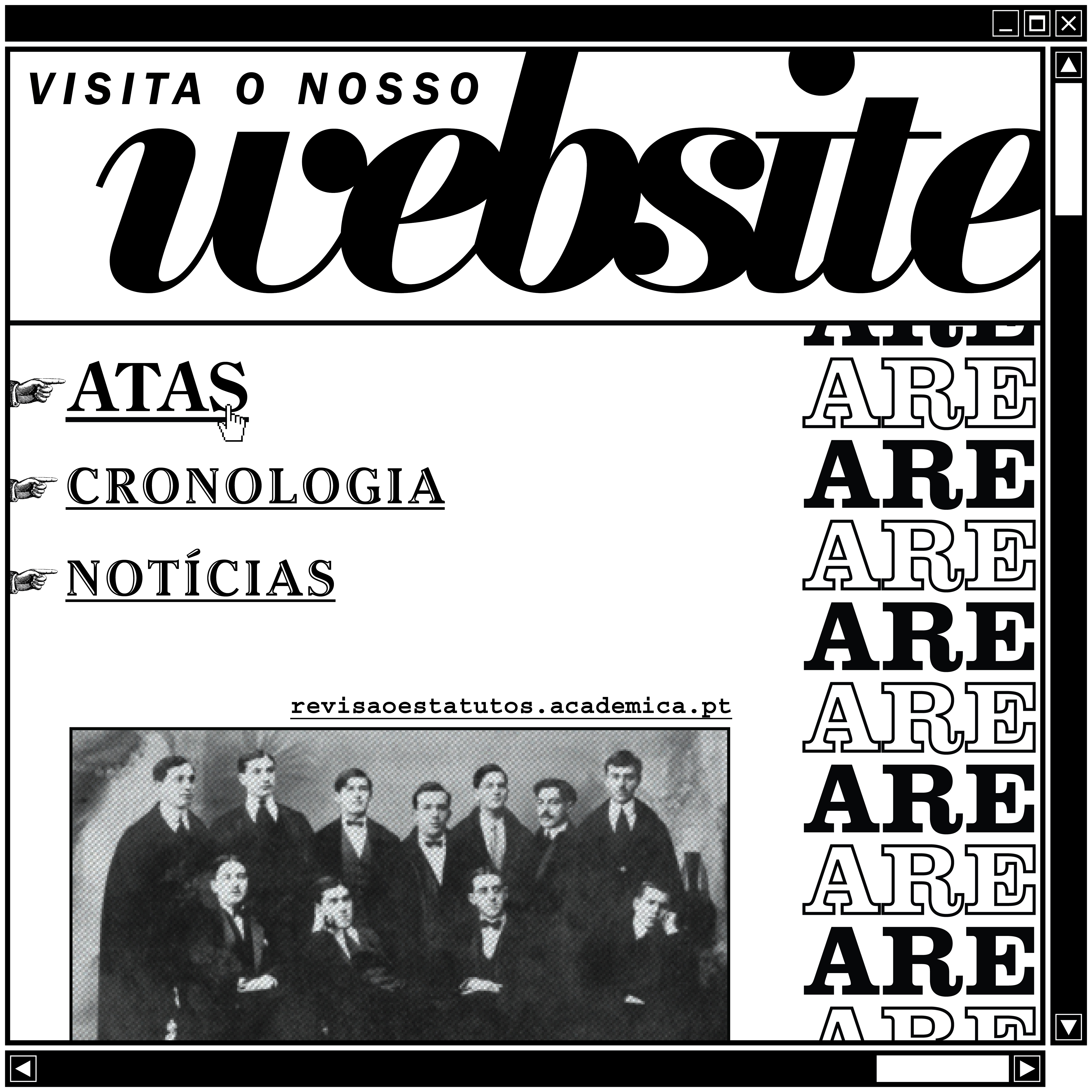 Black and white Instagram post announcing that ARE's website is available to access.