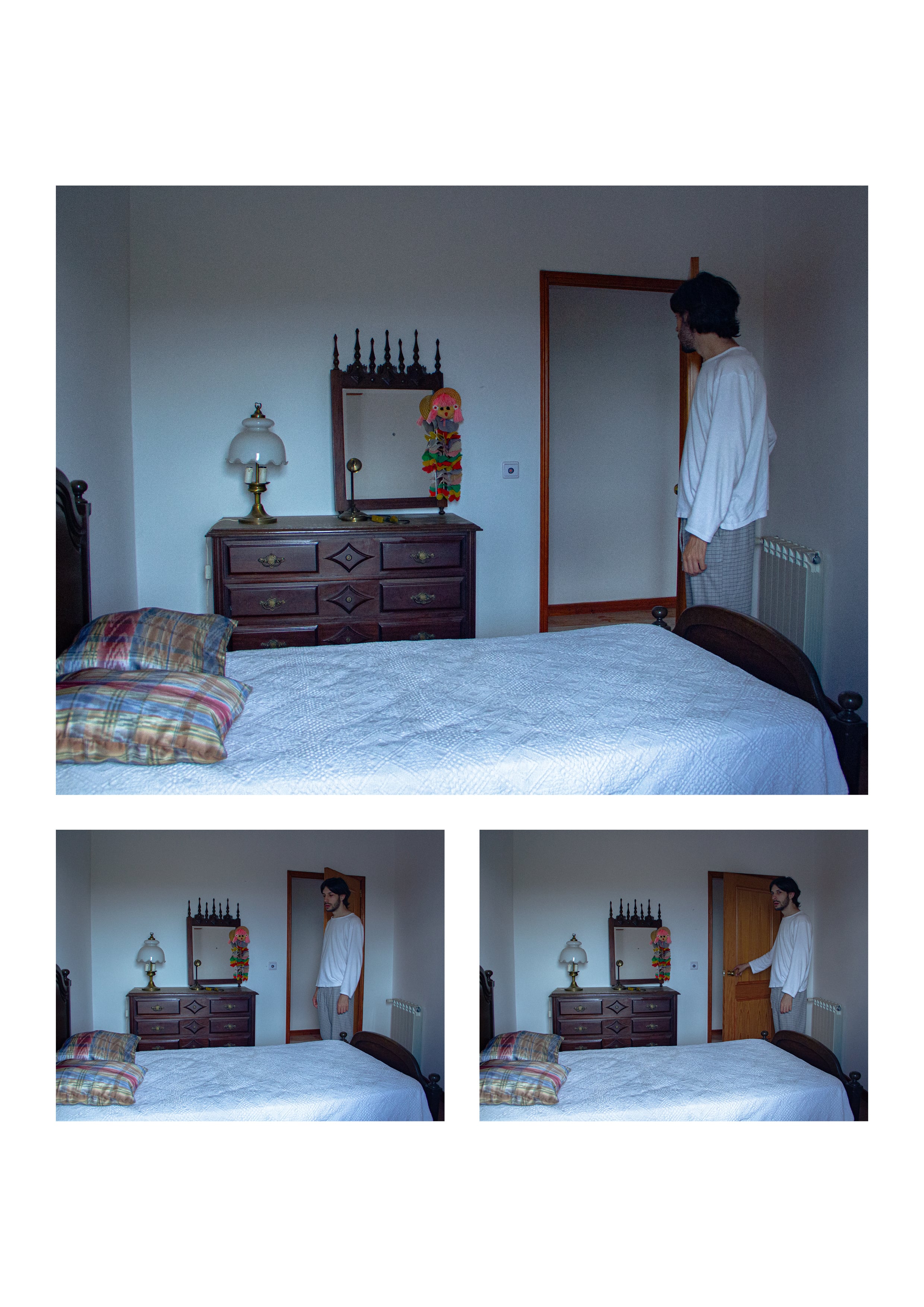 Self-portraits #3, #4 and #5, set in the same old bedroom.