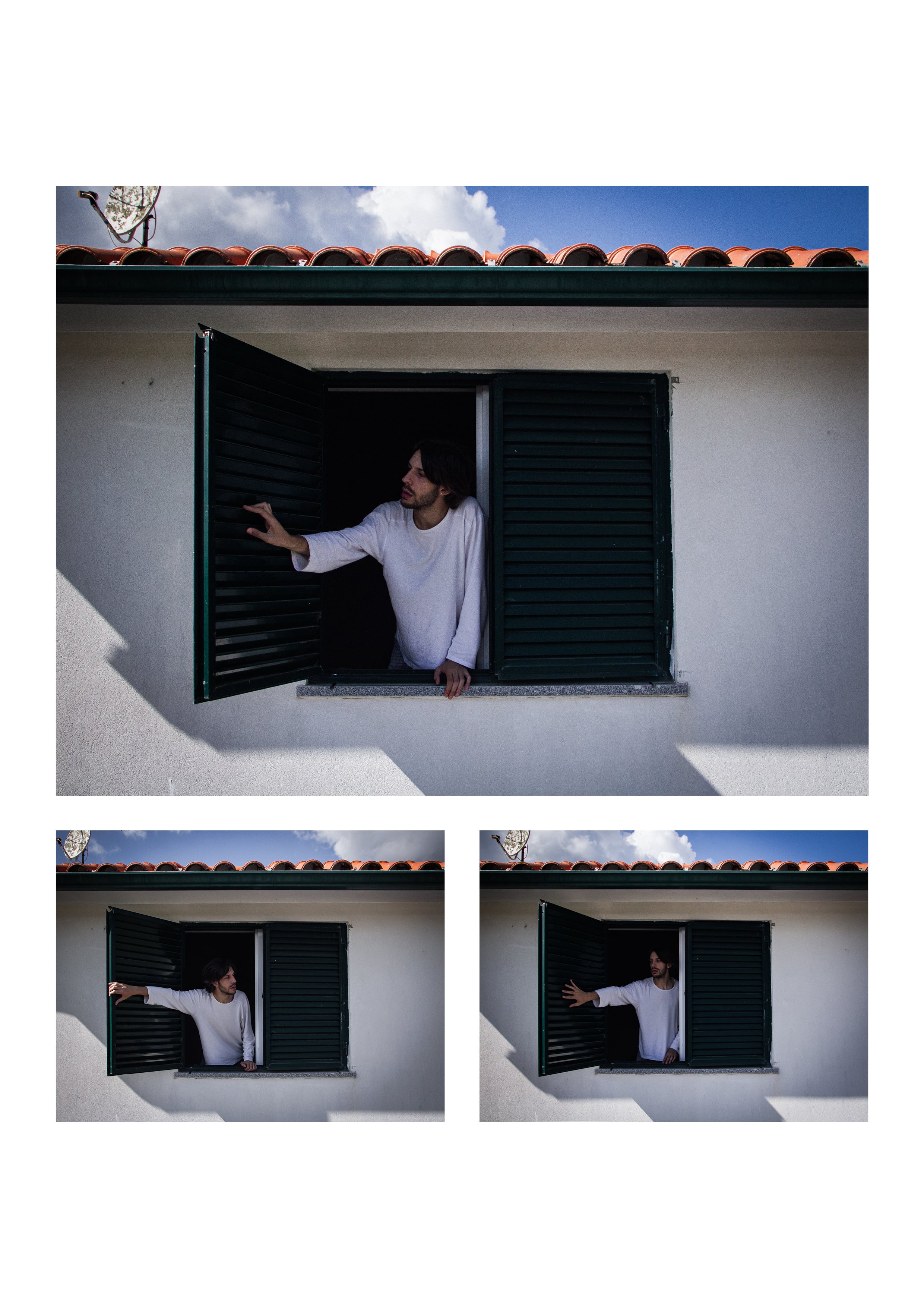 Self-portraits #12, #13 and #14, set in an open window.